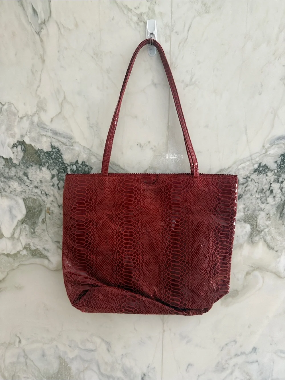 Carlos Falchi Red Python-Embossed Leather Tote